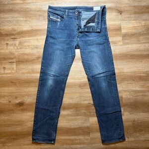 Diesel Buster Jeans Mens 34x32 Blue Slim Tapered Stretch Denim Button Fly 0607A
